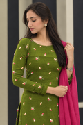 Green Mul Chanderi Kurti Set