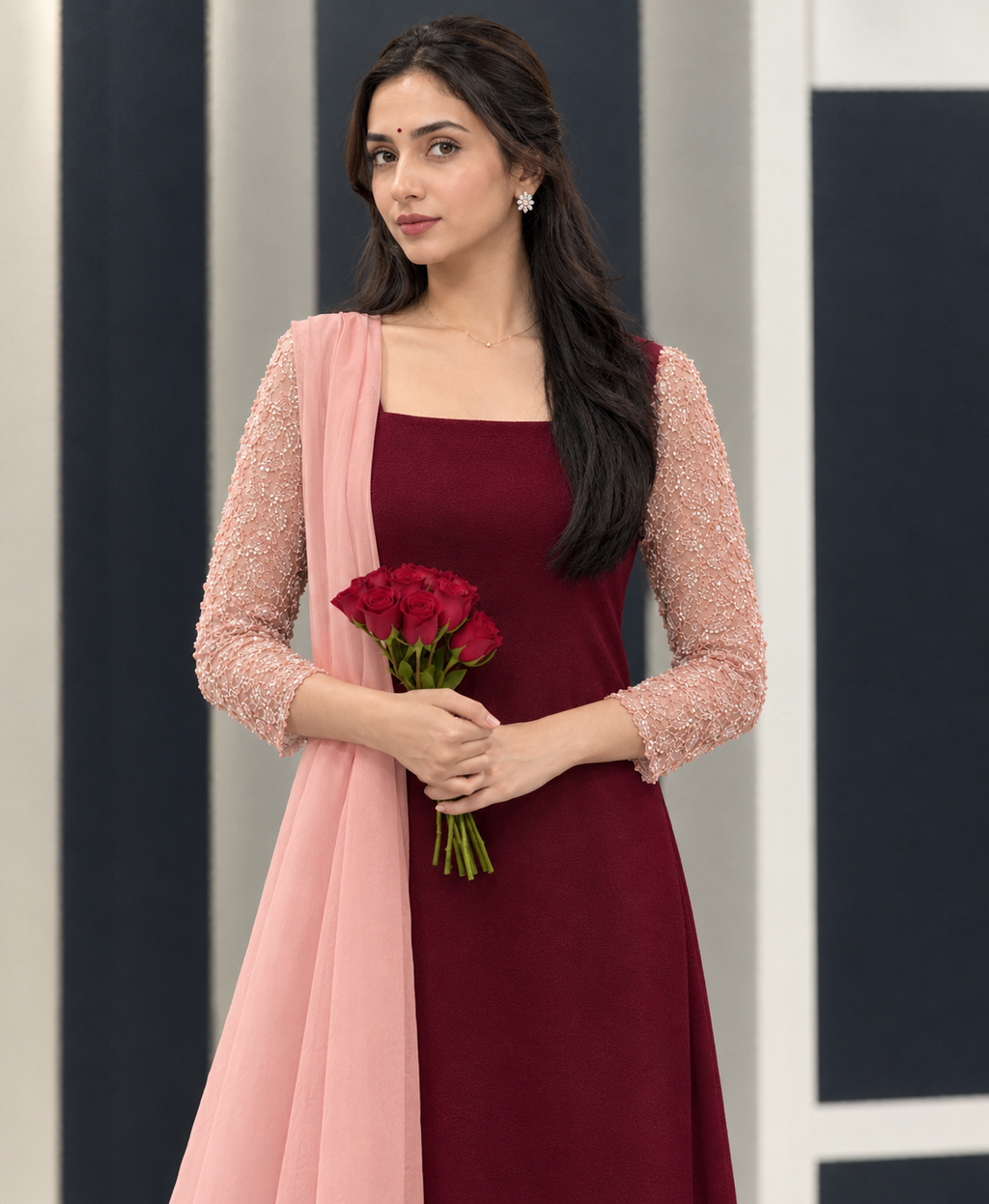 3 Piece Mul Chanderi Designer Kurti Set