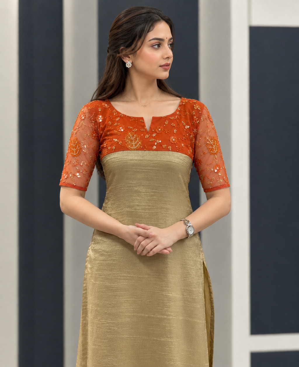 2 Piece Rust Embroidery Kurti Set