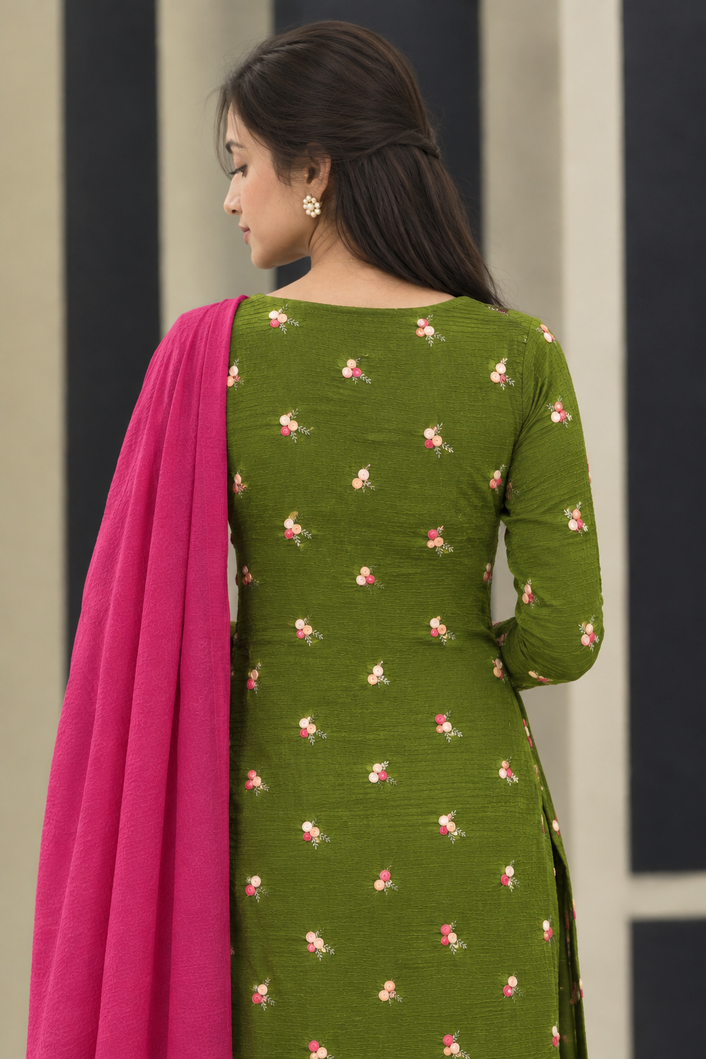 Green Mul Chanderi Kurti Set