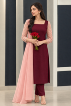 3 Piece Mul Chanderi Designer Kurti Set