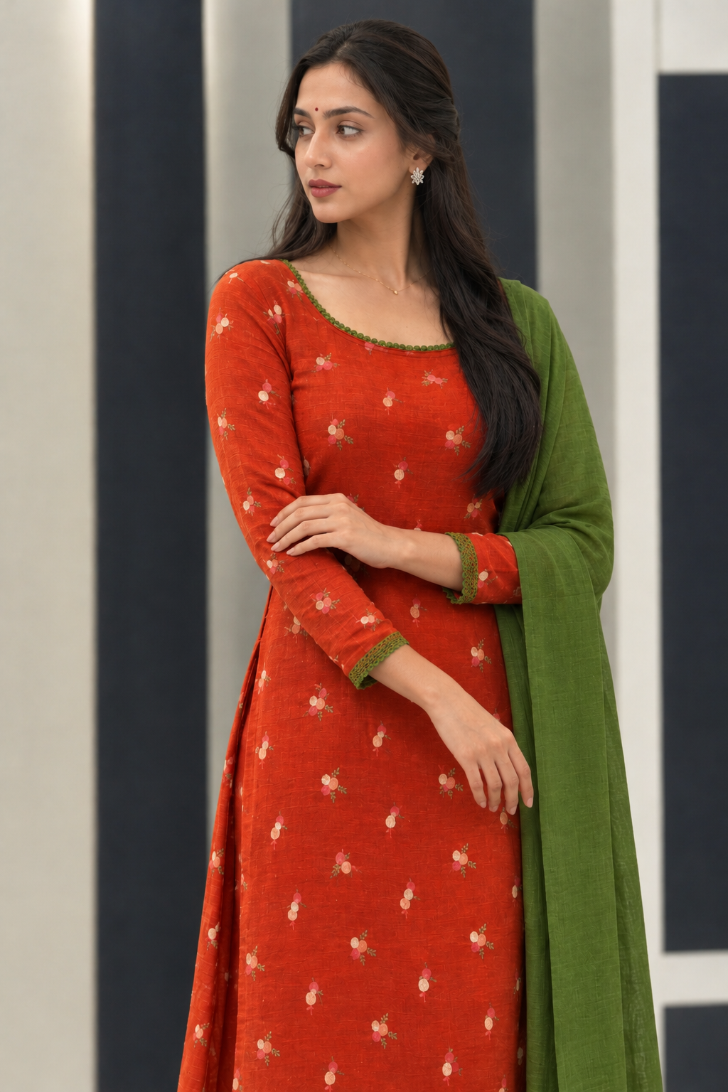 Orange Mul Chanderi Kurti Set