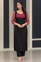 Black Magenta Embroidered Kurti Set