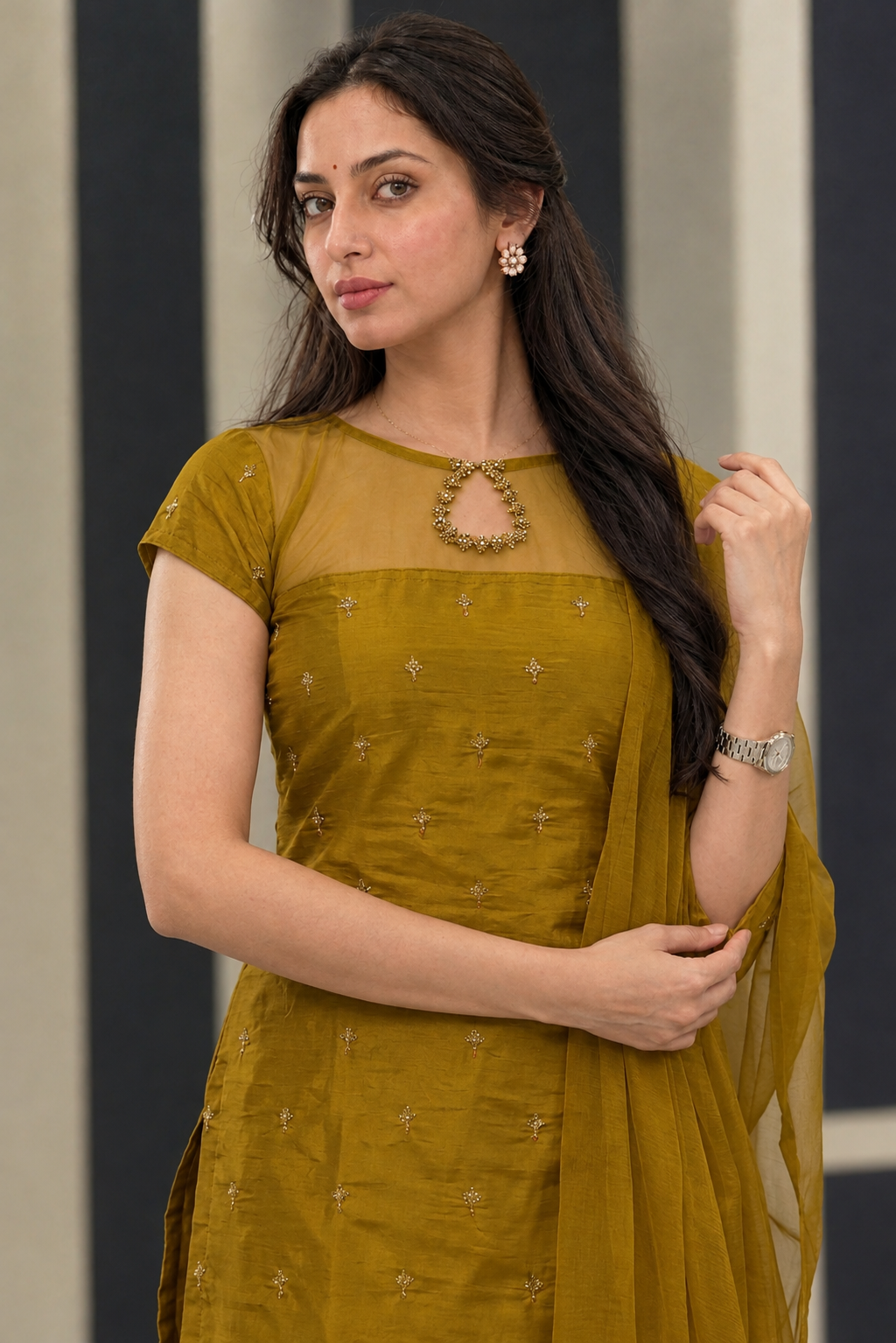 Mustard Embroidery Kurti Set
