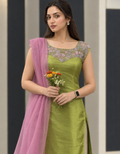 2 Piece Green Tissue Kurti Set