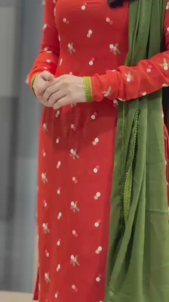 Orange Mul Chanderi Kurti Set
