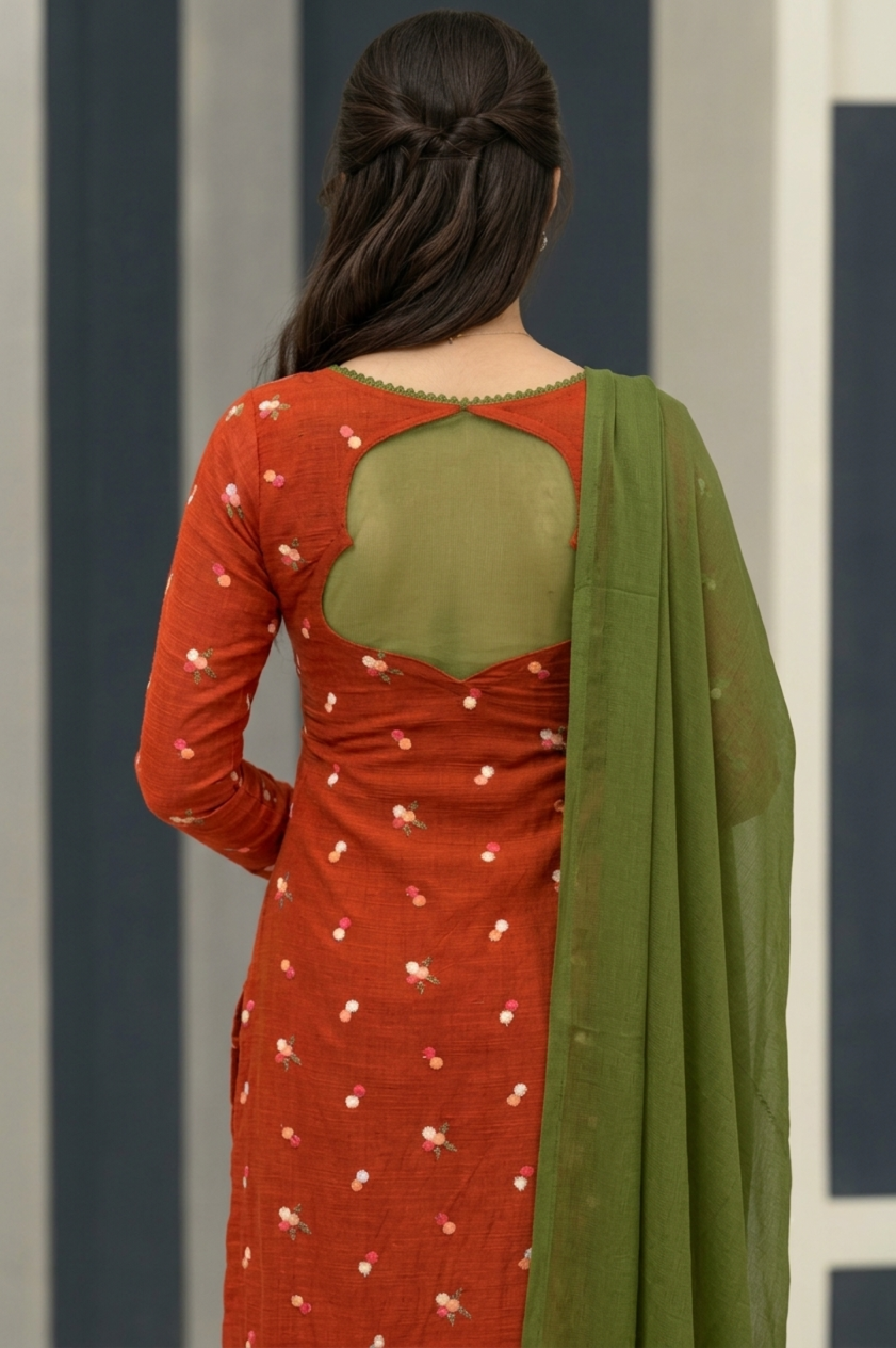 Orange Mul Chanderi Kurti Set