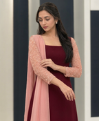 3 Piece Mul Chanderi Designer Kurti Set