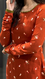 Orange Mul Chanderi Kurti Set