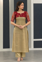 Red & Gold Tissue Kurti Set